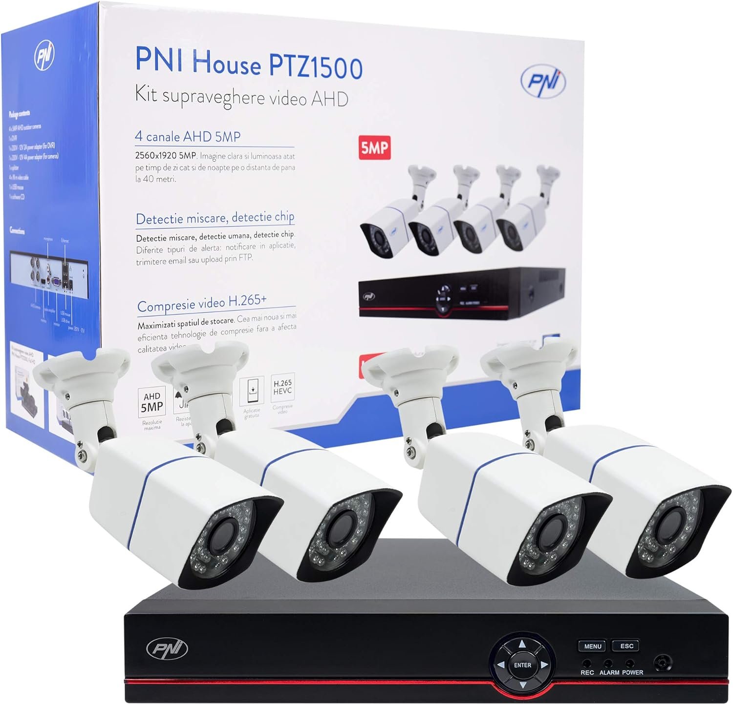  Kit de vidéosurveillance AHD PNI House PTZ1500 5 MP - DVR et 4 caméras
